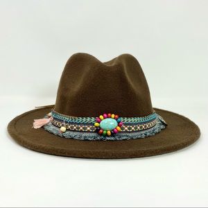 NWOT Men Women Vintage Fedora Hat Wide Brim Panama Hats with Buckle Colo…